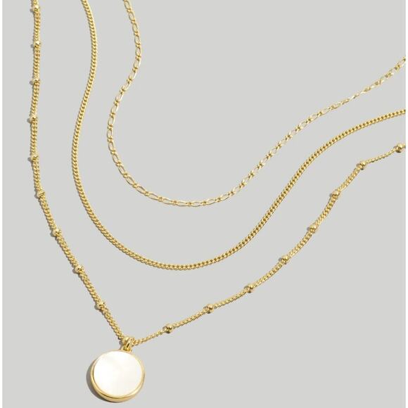 Madewell Three Pack Layered Mother of Pearl Dainty Necklace Set NEW - Picture 1 of 12